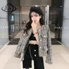 S-l Womens Woolen Coats Spring Autumn Female Blends Jackets O-Neck Slim Plaid Single Breasted Ladies Outerwear Top Clothes Hy64 240103