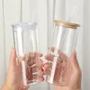 Copos de vinho copos de vidro com tampa de bambu e frasco de palha para beber garrafas de suco de café no atacado