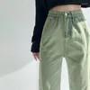 Damesjeans Amerikaans Vintage Groen Hoge taille Mode Dunne wijde pijpen Dweilen Broek Straat Baggy Rechte Denim Broek Dames Lente