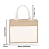 Shopping Bags Jute Handbag Linen Shoulder Sacks Women's Black Letter Print Pattern For Grocery