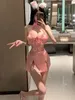 Casual Dresses WOMENGAGA Pink Ruffle High Waist Mini Dress Tight Short Sexy Spicy Girl Nightclub Elegant Design For Women Top E8JG