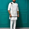 Kaftan masculino terno de duas peças conjuntos masculinos em torno do pescoço manga curta étnica topos camisa calças roupas confortáveis roupas de casamento 240102