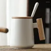 マグカップ500mlビンテージ木製ハンドル蓋付き磁器茶牛乳カップドリンクウェアギフトカップルオフィス