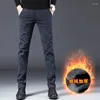 Pantaloni da uomo addensati invernali Aggiungi pantaloni in pile Abito casual da lavoro dritto scozzese classico