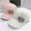 0130 Drop Plush Flower Flower Pearl Street Sport Lady Baseball Cap Women Leisure Hat 240103