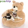 Super doux chien lit mignon hiver chaud ours câlin chat tapis de couchage semi-fermé chiot chaton en peluche nid coussin chien canapé fournitures pour animaux de compagnie 240102