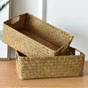 Cesta de mimbre de paja tejida grande Natural para el hogar, mesa, frutas, pan, toallas, pequeño contenedor de almacenamiento de cocina 240103