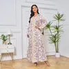 Etnische kleding Marokkaanse kaftan Abaya Ramadan Gurban moslim dames bedrukt kleurafstemming zacht en comfortabel temperatuurjurk Dubai lang