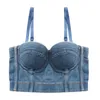 Dames Tanks Mode Sexy Denim Jeans Bustier Knop BH Nachtclub Party Cropped Top Vest