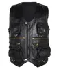 Gilets pour hommes 2024 peau de vache véritable gilet en cuir hommes marron gilet mâle veste sans manches épaisse moto multi poche fermeture éclair