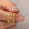 Cluster-Ringe Uworld Naturstein Edelstahl Goldfarbe Layered Hollow Open Ring Trendy Mode Frankreich Chic Schmuck Envio Gratis Todo