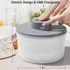 Plates Electric Salad Spinner-Lettuce Vegetable Dryer USB Rechargeable Quick Drying Lettuce Fruit Spinner Material Bowl