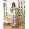 Ethnic Clothing Muslim Women Floral Print Abaya Long Sleeve Maxi Dress Dubai Kaftan Eid Party Gown Islamic Ramadan Arab Femme Jalabiya