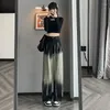 Women's Jeans Tie Dye With Pockets High Waist S Trousers Female Denim Pants Black Straight Leg Wide 2024 Korean Style Spanx R