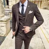 Erkekler Suits Blazers (Ceketler + Yelek + Pant) Erkekler Damat Gelinlik Ekose resmi takım elbise set yüksek kaliteli erkekler moda gündelik iş kıyafeti üç parçalı q230103