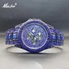男性は、3つの装飾的なダイヤルを備えた男性の豪華な時計のためのブルーダイヤモンドの特別なトレンディなヒップホップクォーツウィストウォッチで見る240102