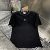 여성용 의류 편지 자수 구슬을위한 Miumiuss 여름 Tshirt o-neck 짧은 슬리브 티셔츠 femme 느슨한 캐주얼 작물 탑 100%면 티