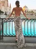 Robes décontractées 2024 Sexy Spaghetti Strap Side Split Robe de plage Summer Sundress Femmes Vêtements Élégant Zebra Back Open Club Party A1144