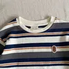 2024 Spring Kids Stripe T-shirt pojkar flickor tecknad lapp broderi lång ärm toppar barn helt matchande casual kläder z6456