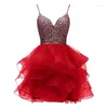 Party Dresses ANGELSBRIDEP Short Homecoming Dress Prom Ruffle Tulle Spaghetti Beaded Bodice Sequins Gown 8 Grade Graduation