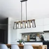 Pendant Lamps Iron Lamp Retractable Retro Industrial Wooden Triangular 4-head Frame E27 Holder