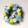 Dekorativa blommor vår sommardekor bröllop konstgjord gul och vit ros hortensia kransdörr vägg hängande heminredning