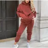 Pantalon Deux Pièces Femme Pantalon Polaire 2 Pcs Sweatersuits Manches Longues Costumes De Sport Décontractés Survêtement Chaud Outsuit Pantalon Costume Combinaison