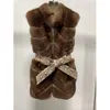 Gilet da donna Gilet di pelliccia naturale Pitone modello coccodrillo Gilet cintura in pelle di pecora 2024 Marrone Bellissimo gilet invernale caldo peloso