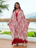 Kvinnors badkläder Edolynsa Stripe Bohemian Print Fringe Women Overdimensionerade Kaftan House Dress Beach Caftan Robe Wrap Outfit Swim Cover-Up Q1600