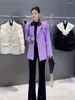 Kvinnors kostymer 2024 Kvinnor Blazers Fashion 3D Flower Decoration Purple Blazer Elegant Ladies Nacked Collar Long Sleeve Suit Coat Y4831