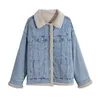 S-4xl simple boutonnage chaud agneau polaire Denim veste hiver col Polol ample épais veste pour les femmes Streetwear Denim hauts 240103