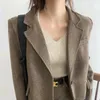 Ternos femininos estilo britânico engrossado algodão tweed blazers terno jaqueta retro casual solto encaixe cor sólida colarinho casaco