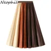 Kjolar Neophil 2022 Autumn Pleated Midi kjolar Kvinnor Elegant Fashion Jupe Femme Elastic High midja kontrast Färg Koreansk kjol S220701