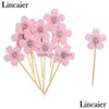 Cupcake Lincaier 10 pcs rosa flores de cerejeira toppers menina festa de aniversário decorações crianças sakura bolo suprimentos acessórios flor dro dhhn1