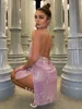 Sparkly Halter Backless Sexy Women's Dress Side Syny Mini Party Dress Nightclub Set Mini Birthday Dress 240103