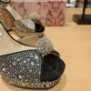 10A Top Quality Designers Sandálias Strass Saltos Mulheres Sapatos Verão Moda Cristal Studded Plataforma Sandália Open Toe 12cm High Block Heel Elegante Bling Shoes