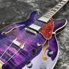 Grote Purple Burst Maple Semi Hollow Archtop Jazz E-Gitarre F-Löcher