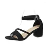 Sandalen Chunky Frauen 2024 Sommer Schwarz Wildleder Linie mit Mode Fee Wind Runde Kopf Schuhe Flut