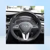 インフィニティQ50 QX50 Q70 QX60 QX70 Q301489805用のハンドステッチカスタムカーボンファイバースエードカーステアリングホイールカバー