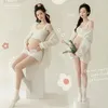 Skirts Women Photography Props Maternity Dresses Pregnancy Knit White Tank Top Shorts Sweater 3pcs Set Studio Photoshoot Clothes Korean