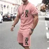 Summer Men's Suit Casual Fashion Printed T-shirt Beach Shorts Suit Men's O-neck T-shirt 2 Pieces Pant Clothes Type Style 240102