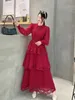 Ny Elegant Long Dress Woman Lantern Sleeve Ruffles Chiffon Patchwork Runway Vestidos Lady Party Maxi Dress Female Spring 210325