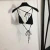 Women's Tracksuits Summer Bikini Chest Hardware Decoration Lace Up Underwear (with Cushion+triangle Underwear)