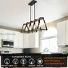 Pendant Lamps Iron Lamp Retractable Retro Industrial Wooden Triangular 4-head Frame E27 Holder