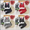 Sets 2015 Heiße Jungen Gentleman Set 27y Kinder Herbst Anzüge Kleidung Outfits 4pcs T -Shirt+Hosen+Plaid Weste+Krawatte kostenlos Versand MOQ: 24Set