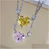 Pendant Necklaces Heart Cut 3Ct Pink Diamond Pendant 100% Real 925 Sterling Sier Wedding Pendants Necklace For Women Bridal Choker Jew Dhqvb