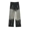 Women's Jeans Tie Dye With Pockets High Waist S Trousers Female Denim Pants Black Straight Leg Wide 2024 Korean Style Spanx R