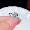 Cluster Rings Heart Style Chic Blue Topaz Gemstone Ring for Women Real 925 Silver Certified Natural Gem Design Födelsedagspresent