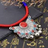 Pinces à cheveux Tibétain Ethnique Rouge En Forme D'éventail Cloche Gland Front Tête Chaîne Bandeau Vintage Miao Femmes Coiffe Boho Tribal Bijoux