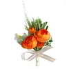 Fleurs décoratives Orange artificielle Rose boutonnière poignet Corsage demoiselle d'honneur marié accessoires de mariage garçons d'honneur